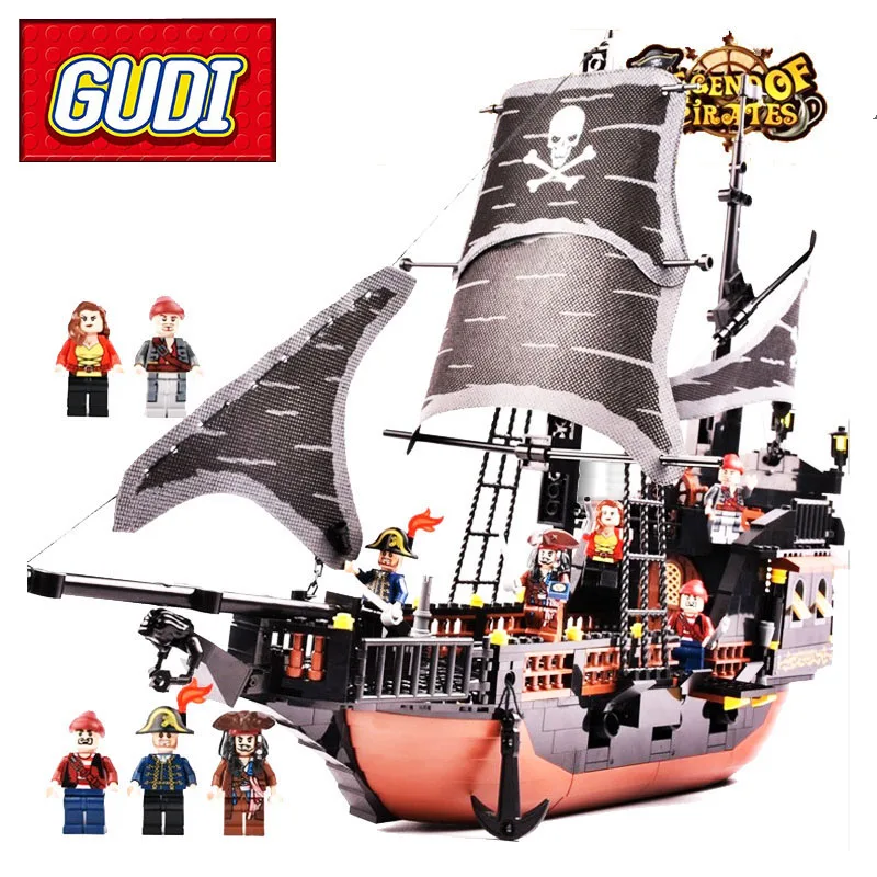 

AIBOULLY 9108 9109 9112 9115 GUDI Pirates Ship 652pcs Bricks Black Pearl Building Blocks Sets Christmas Gifts Toys For Children