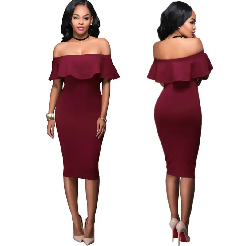 burgundy off the shoulder bodycon dress