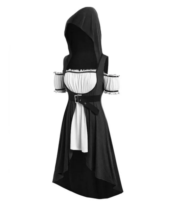 Костюмы для Хэллоуина размера плюс 5XL, Женская винтажная накидка размера плюс, костюм-двойка с капюшоном, футболка в стиле панк, костюм для косплея - Цвет: black