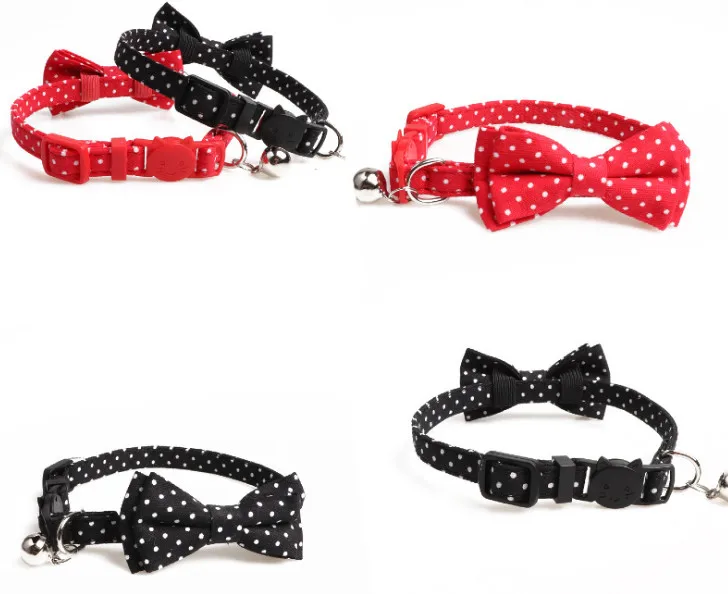 

Pet cat kitten collars necklace dot with bowtie check with silver bell breakaway buckle safety buckle