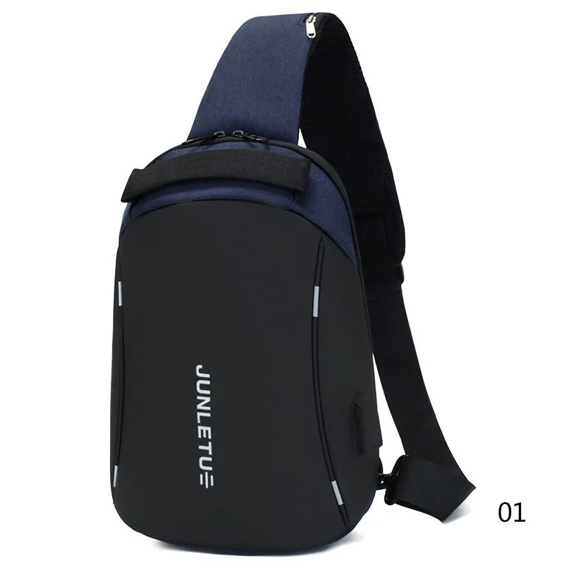 Men’s Simple Casual Style Outdoor Sports Shoulder Bags Multifunction Large Capacity USB Charging Waterproof Chest Bag - Цвет: Blue