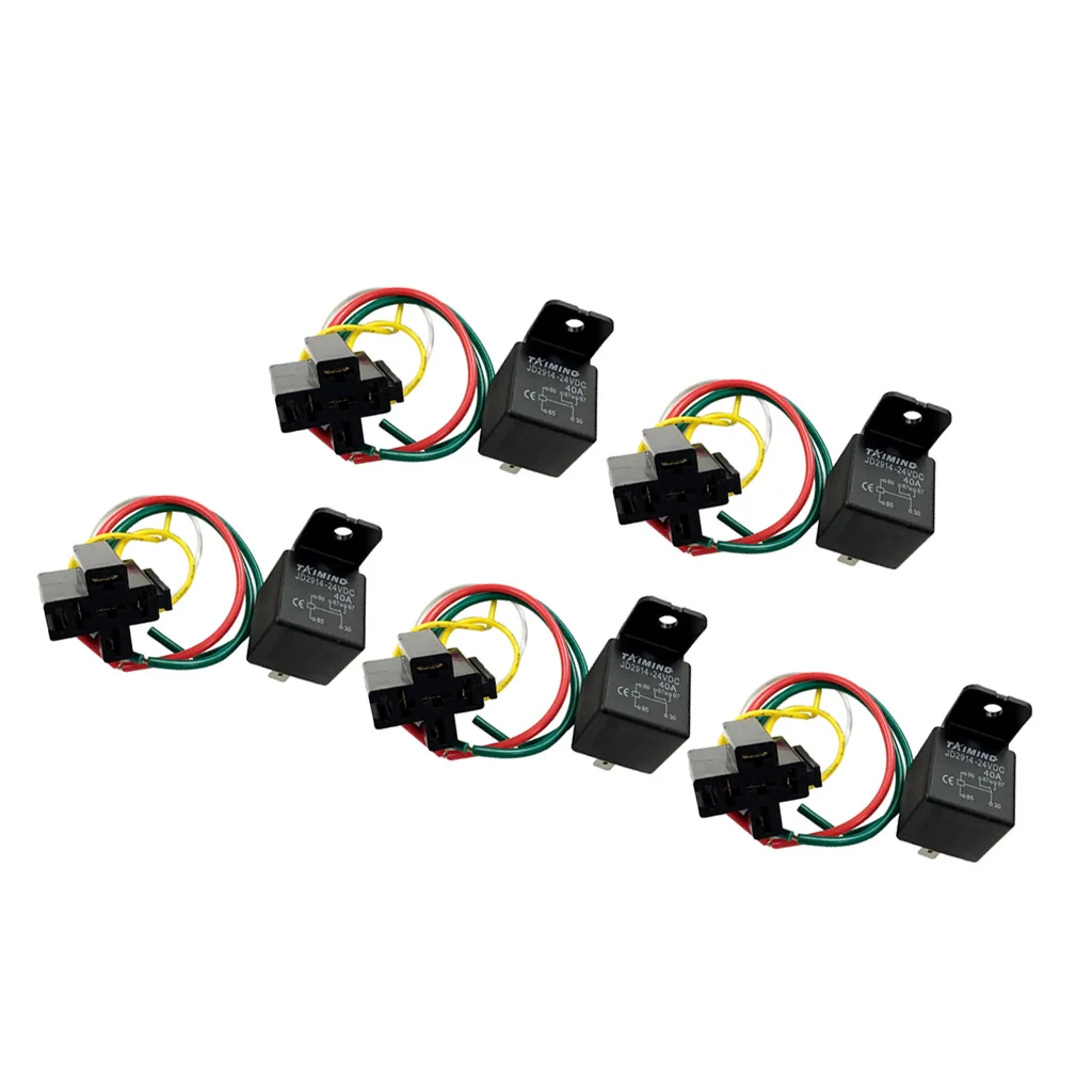 5Pcs 40A DC 24V Heavy Duty 5 PIN SPDT Relay with Prewired Socket Holder for Automotive Car