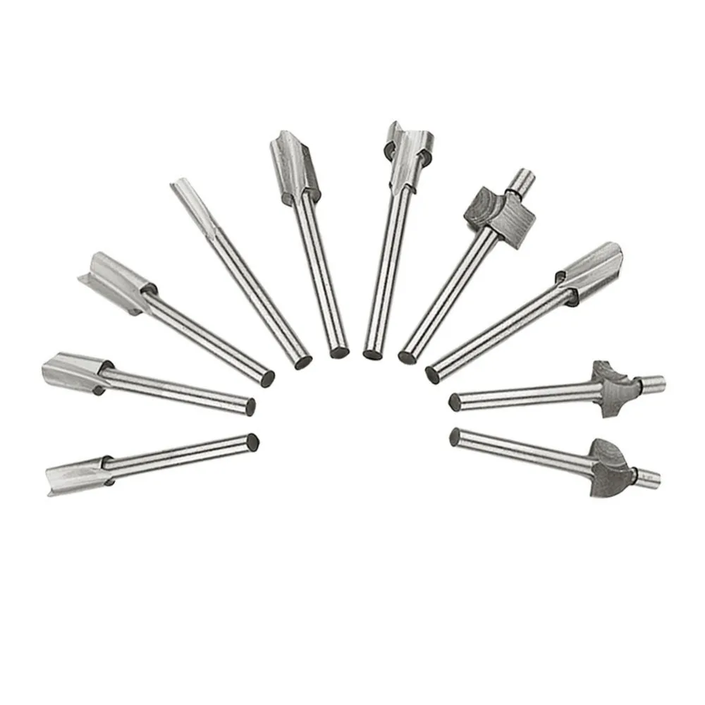 

10pcs/set 1/8" 3mm HSS Router Bits Wood Milling Cutter Fits Rotary Tool Set Plastic wood working cutting tools accessories B2