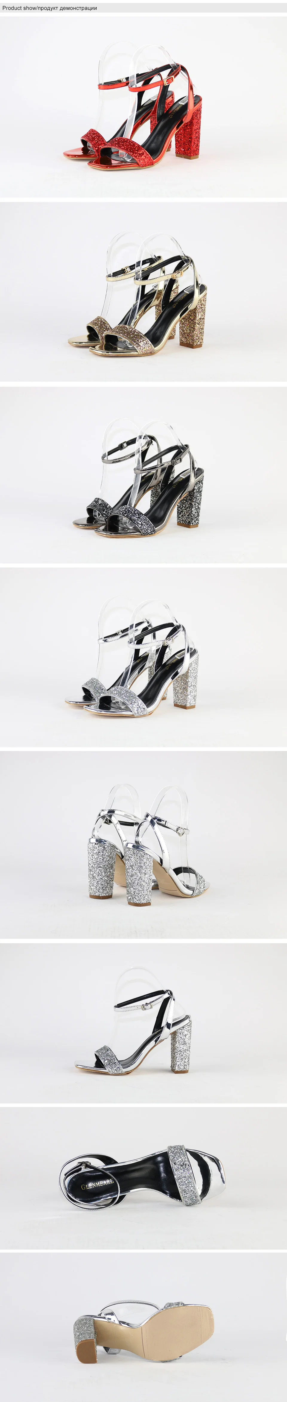 Г., летние женские босоножки Обувь на толстом высоком каблуке с ремешком на щиколотке женские блестящие черные Брендовые женские свадебные босоножки Обувь для невесты, CE