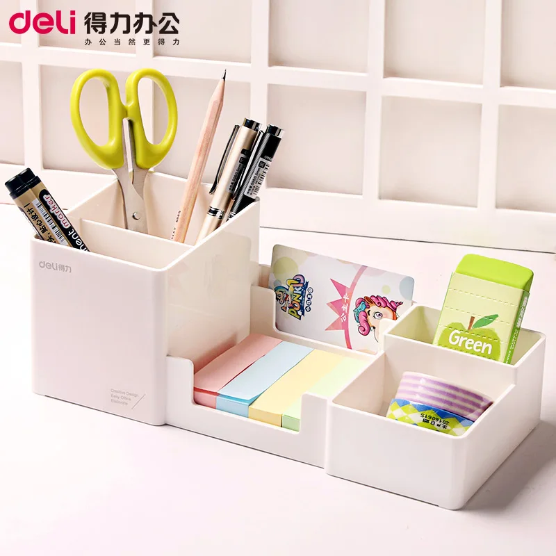 

Pen Stand Holders For Office Plastic Dest Stationery Holder Big Capacity 254x112x50mm Black Color Deli 9118