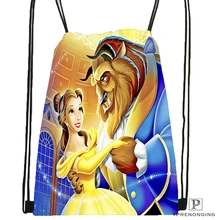 Изготовленная на заказ Красавица и Чудовище походная сумка на шнурке милый рюкзак для детей(черная спинка) 31x40 см#180531-02-18