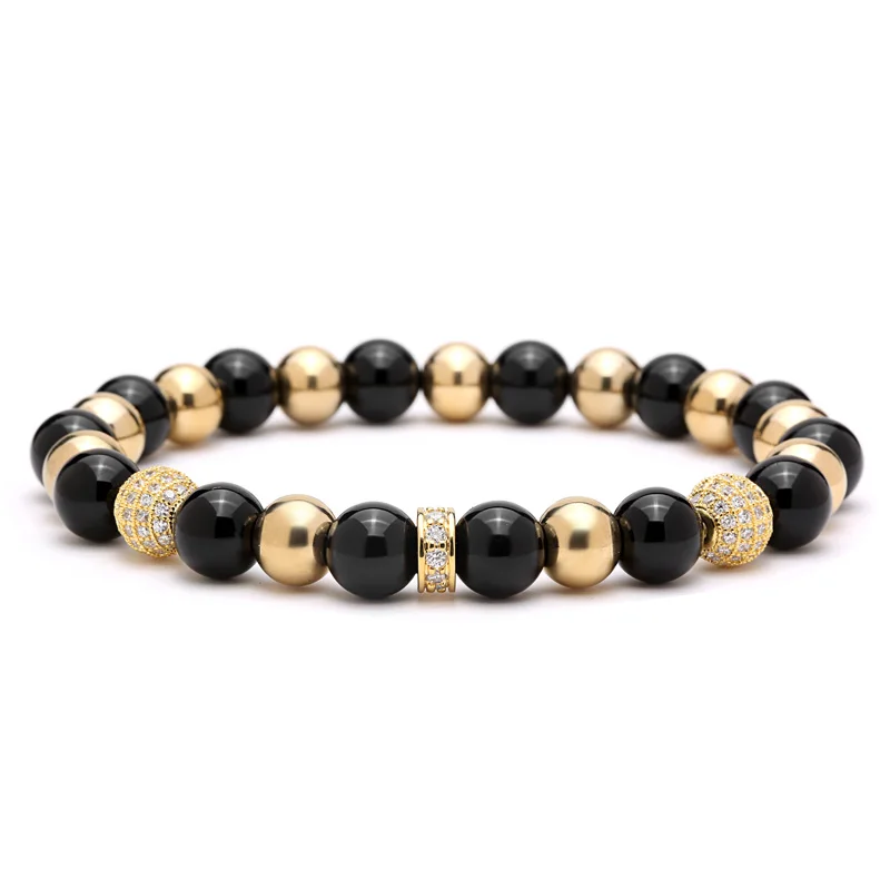 

Mcllroy Men Bracelets 8MM Natural stone beads 8MM Micro inlay zircon and Stopper Bead Bracelet For Men Fashion Jewelry