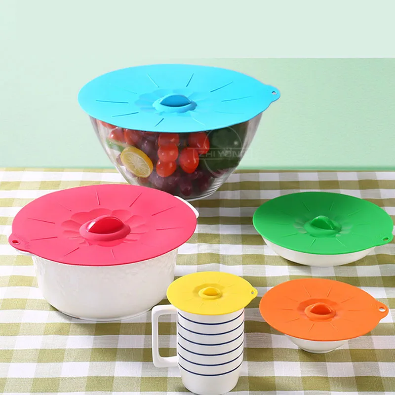 

5 in 1 multi sizes food grade silicone sealant silicone pot food storage lid cover easy to clean