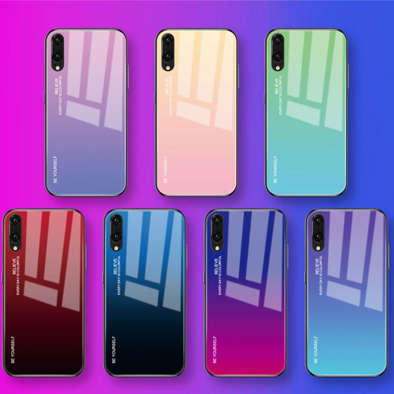 Чехол из закаленного стекла с градиентом для Huawei Honor 8X P30 P20 Lite Mate 20 10 Pro P Smart Plus 2019 Nova