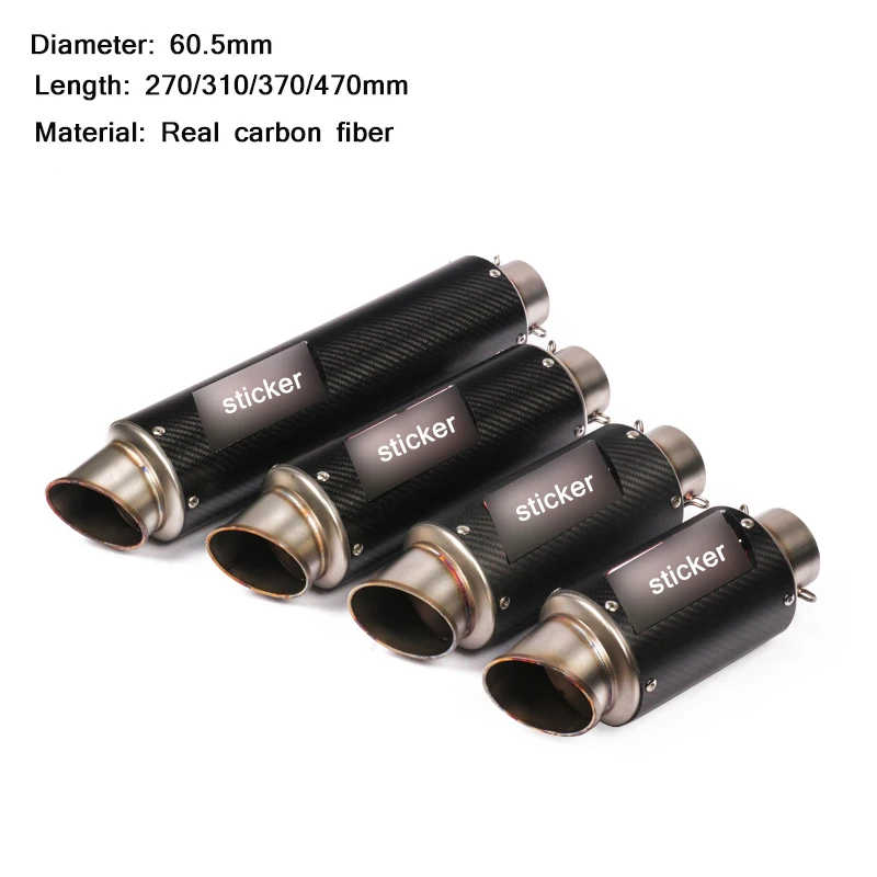 

270mm/310mm/370mm/470mm Motorcycle Silencer System Tail Silp on for 60.5mm Motorbike Carbon Fiber Exhaust Muffler Pipe