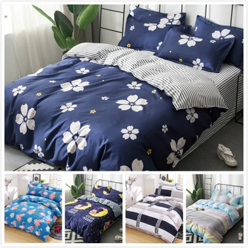 

Floral Stripe AB Side Duvet Cover 3pcs/4pcs Bedding Set Single Twin Queen King Size Soft Cotton Kids Child Bed Linens 1.35m 1.5m