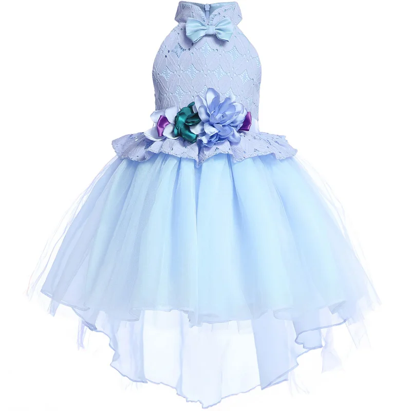 Платье с цветочным узором для девочек элегантные летние детские платья для девочек, детское вечернее платье vestido infantil, для детей 3, 4, 5, 6, 7, 8, 9, 10 лет - Цвет: Синий