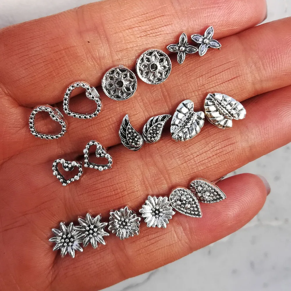 9 pairs Punk Wings Stud Earrings Set Fashion Jewelry Minimalist Vintage