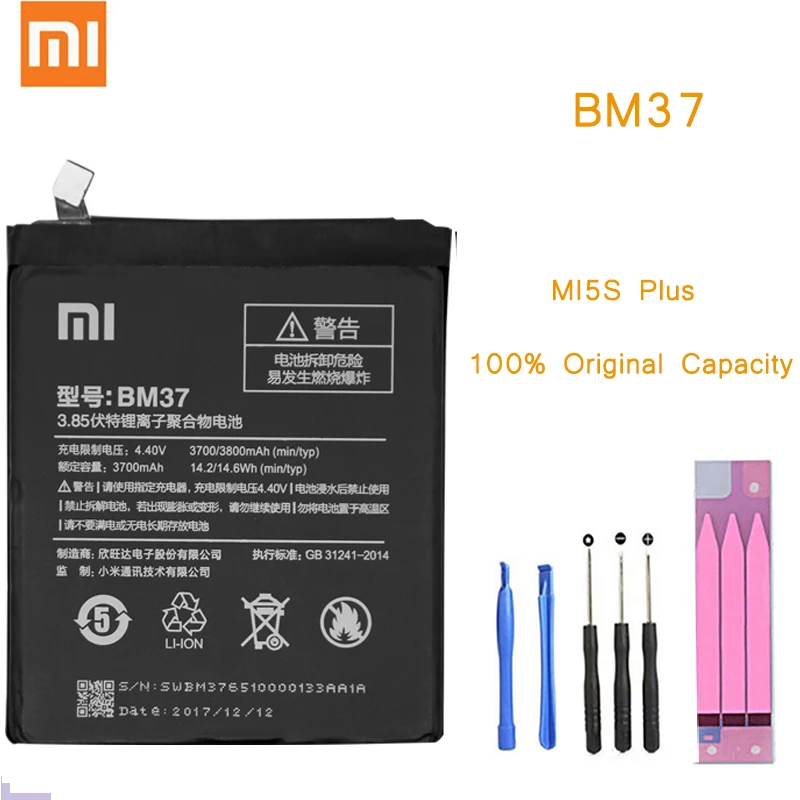 

Original Phone Battery for Mi5S Plus Battery Xiaomi Mi 5S Plus BM37 Replacement Batteries with Retail Package bateria 5SPlus