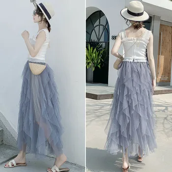 

Women Irregular Stylish Fairy Tutu Dress Summer Princess Multilayer Maxi Skirt Party Prom Robe Tutu Lady High Waist Long Skirt