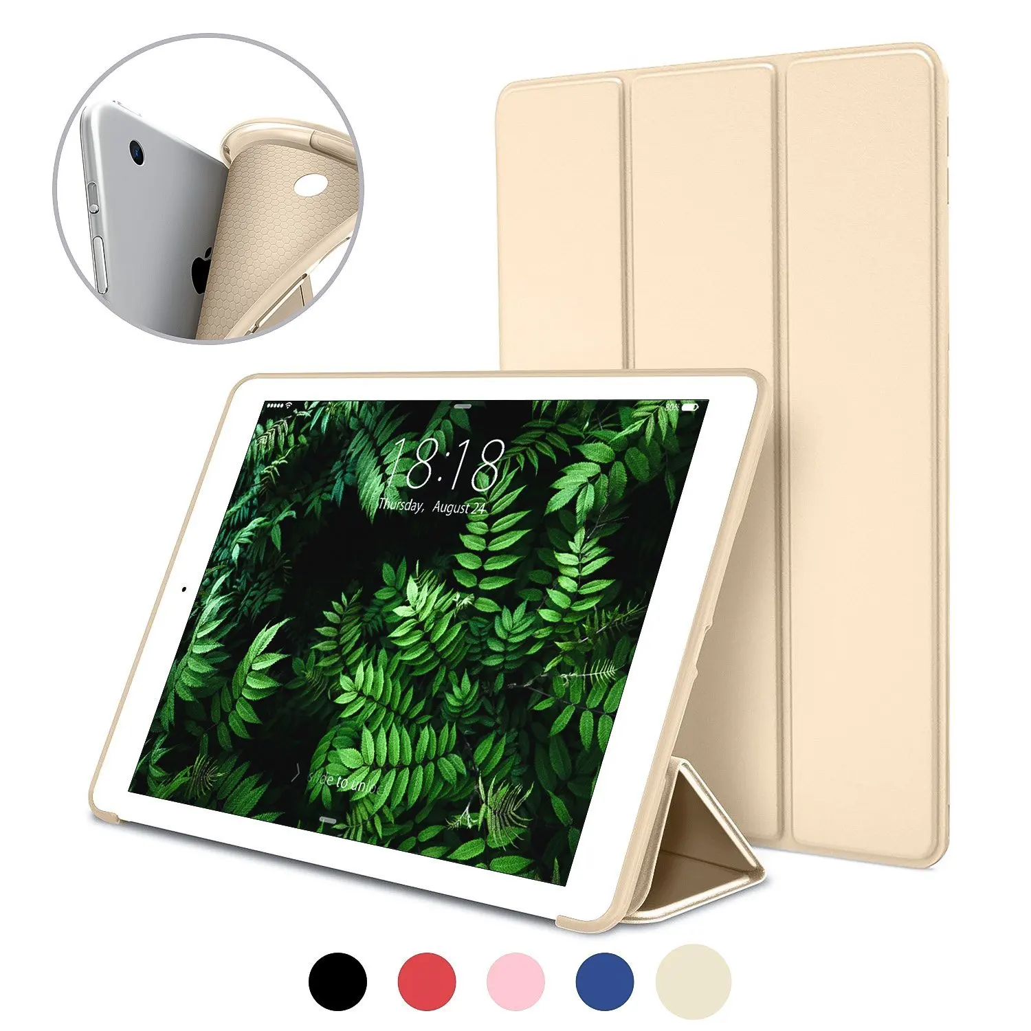 For iPad Air Case, Silicone Soft Back Slim Pu Leather Smart Cover for