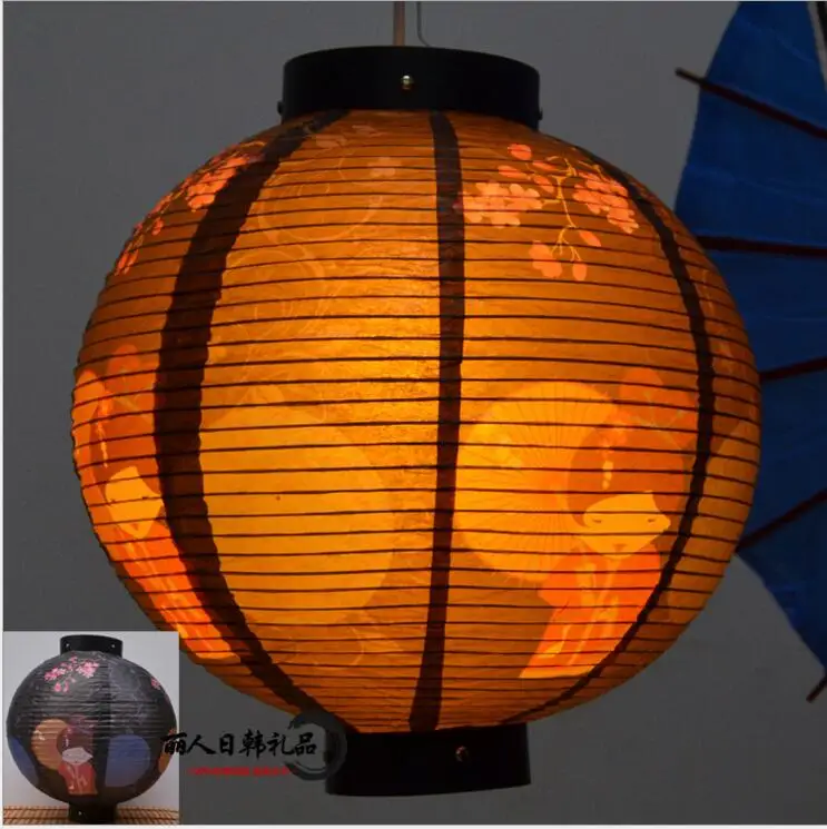 Смешанный дизайн, Круглая Бумажная лампа, японский стиль, бумажный светильник, высокое качество, водонепроницаемая бумажная лампа, подвесной светильник, сатиновый, для паба, для декора дома - Цвет: 2