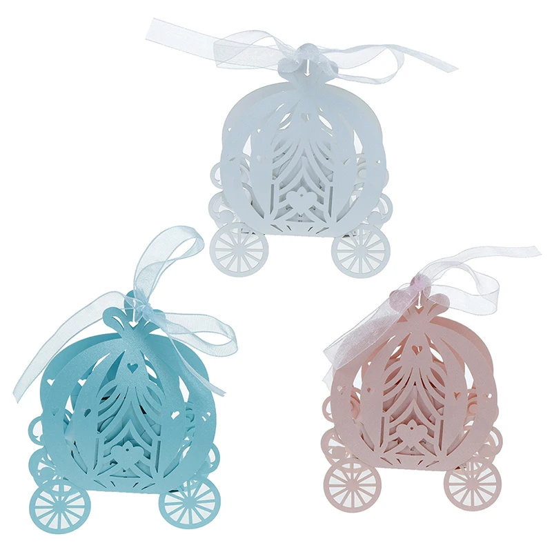 

10pcs/lot Laser Cut Pumpkin Carriage Wedding Candy Favor Box Pearl Color Paper Candy Box baby Shower Birthday Gift