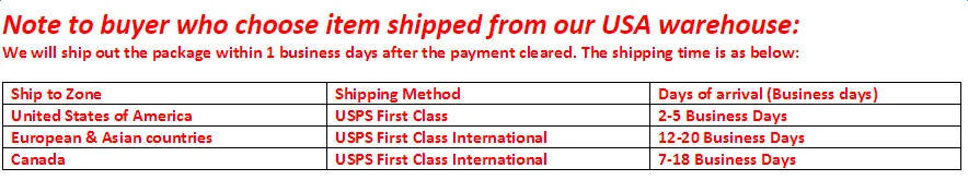 USA shipping note