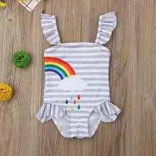 Лидер продаж для маленьких детей обувь девочек сестра одежда радуга хлопковый купальный костюм бикини Одежда заплыва рюшами полосатый костюм купальники