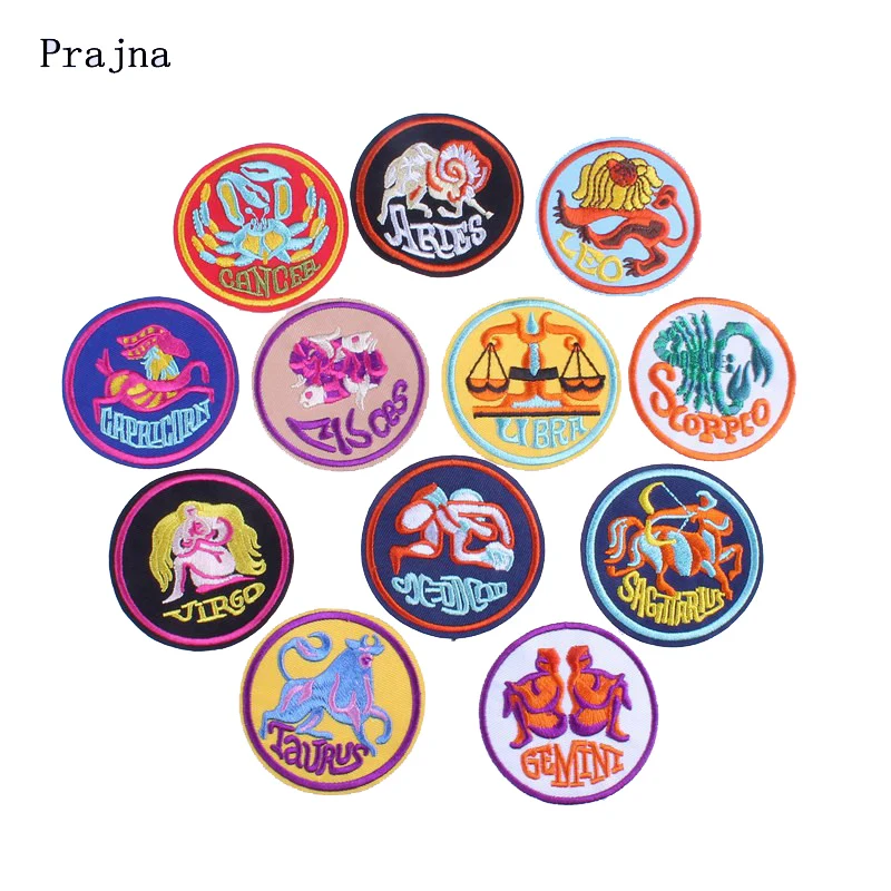 

Prajna 12 Constellations Patch Leo Virgo Aquarius Taurus Cheap Embroidery Iron On Patches For Clothing Jacket Backpack DIY Badge