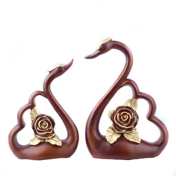 

2pcs/set Resin Crafts Creative Rose And Swan Couples Ornaments Desk Decor Modern Home Decoration Accessories Valentines Gifts