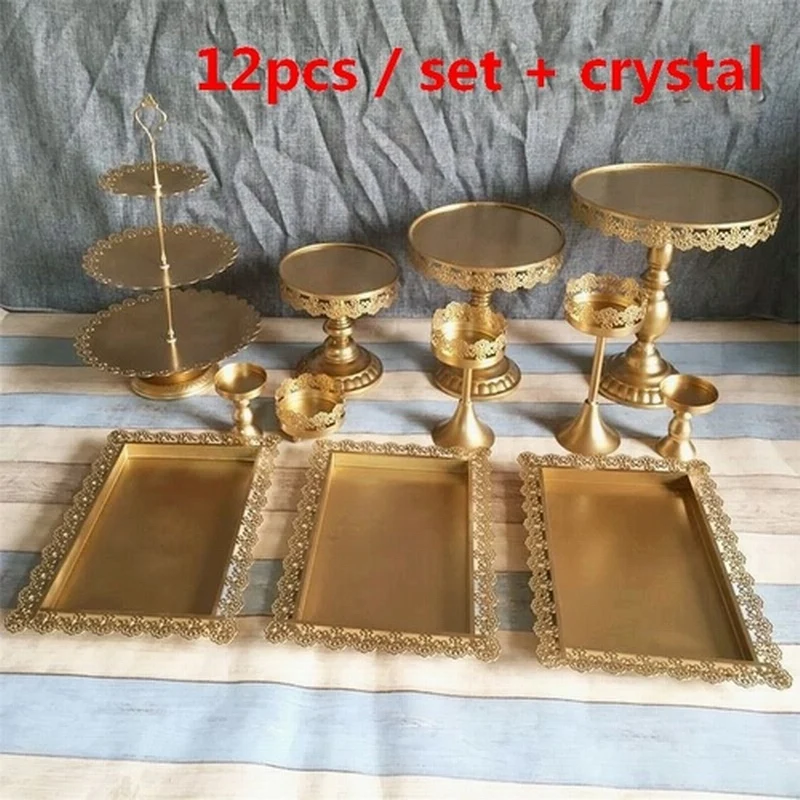 Set of 12 pcs gold cake stand wedding cupcake stands cryst fruit bar decoration cake tools bakeware set Set of 12 pcs gold cake stand wedding cupcake stands cryst fruit bar decoration cake tools bakeware set