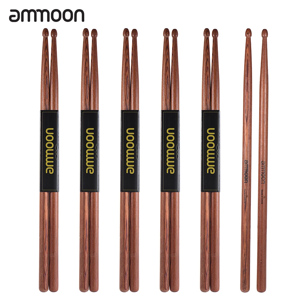 3 Pairs/Set ammoon 5A Wooden Drumsticks Drum Sticks Mahogany Wood Drum