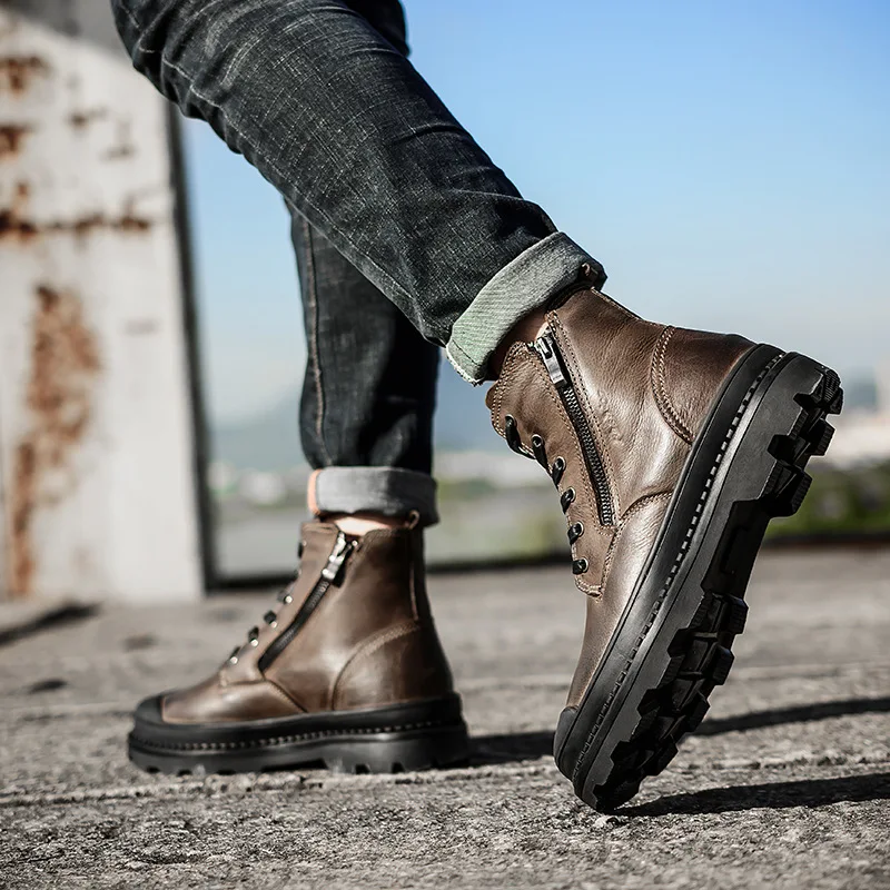 

2018 Natural Cow Leather Men Boots Handmade Retro Men Shoes HH-154