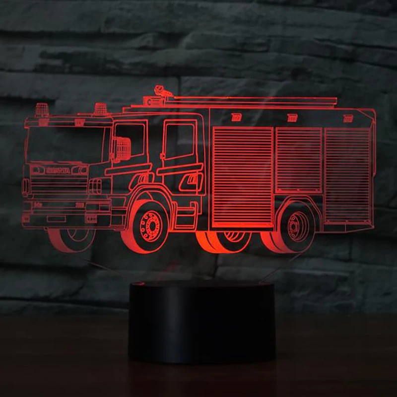 Novelty 3d Led 7 Color Desk Lamp Creative Visual Fire Engine