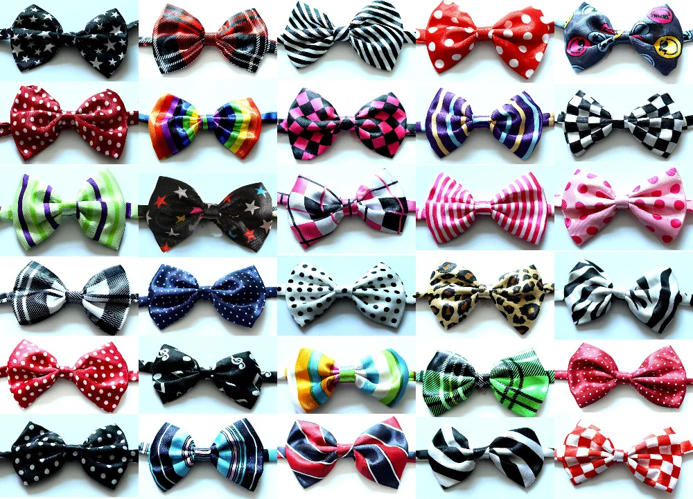 100pcs Dog font b Pet b font Bowties Various Pattern Bowknot Adjustable Dog Neck Tie Collars