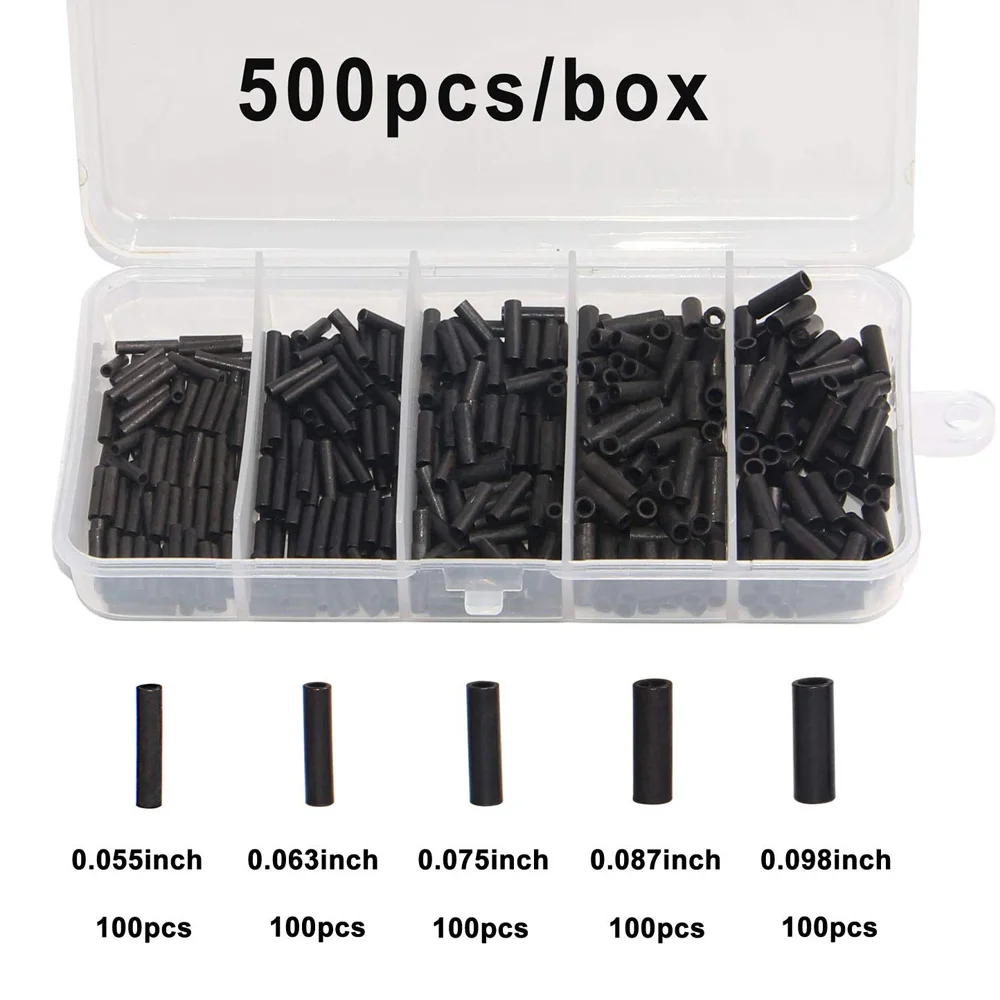

500Pcs/Box Matt Black Fishing Line Crimp Sleeve Copper Tube 1.4mm-2.5mm Wire Pipe Crimp Sleeves Connector Fishing Accessories