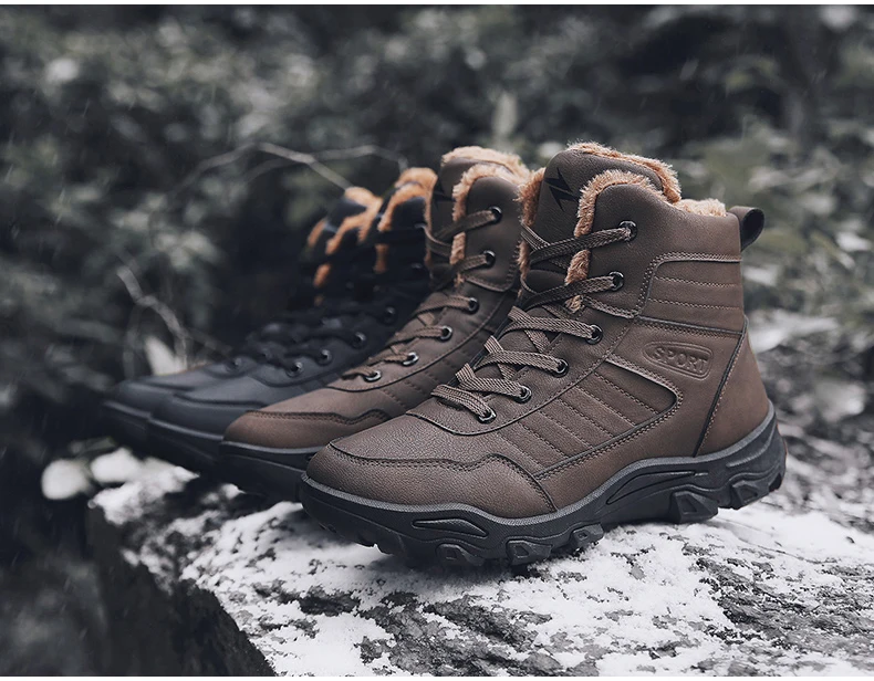 Men's Ankle Boot Casual Mens Boots Winter Warm Men Snow Boot With Fur Black Motorcycle Winter Boots Men Waterproof Plus Size 11 (12)