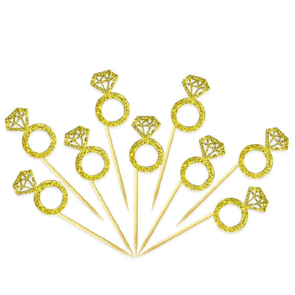 Diamond ring FUNNYBUNNY с золотым блеском кольцо с бриллиантом для торта для Свадьба Помолвка Юбилей на день рождения, День Святого Валентина вечерние торт Декор - Цвет: Diamond ring