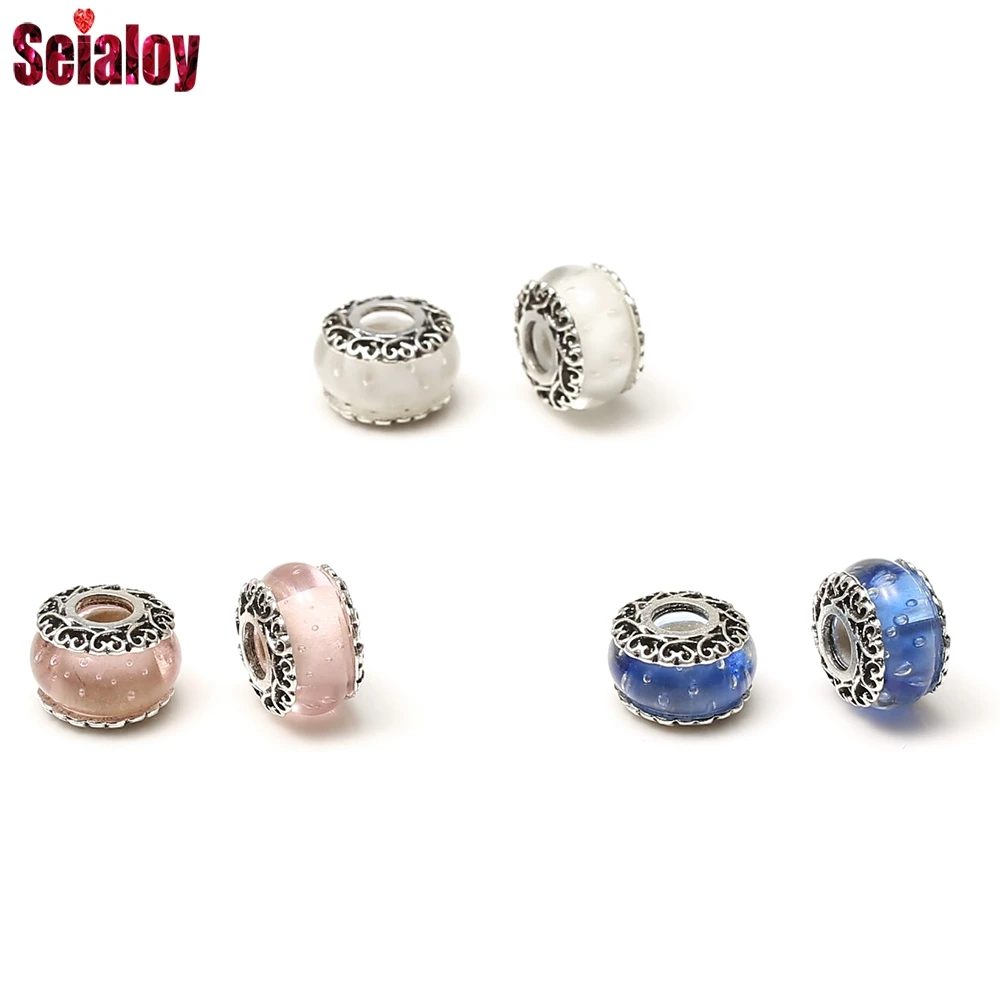 

2Pcs/lot New Europe Colors Murano Glass Bubbles Beads Charm Fit Women Girls Original Pandora Bracelets Beads Bangles Charms Gift