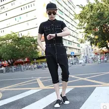 Новая мужская одежда джинсовый комбинезон летняя мода 7 жаккард стрейч хлопок оснастки один кусок Гарун брюки певица костюмы s-xxl