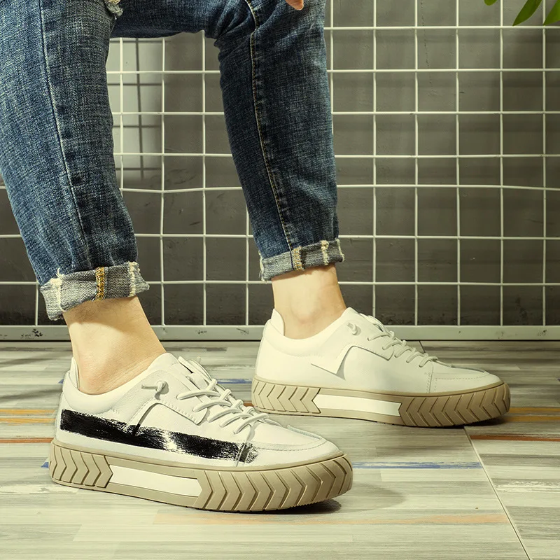 JINBEILEE Men's Skateboard Shoes Breathable Small White Flat with Wear - Resistant Men's Large Size Shoes with Thick Soles JINBEILEE Men's Skateboard Shoes Breathable Small White Flat with Wear - Resistant Men's Large Size Shoes with Thick Soles