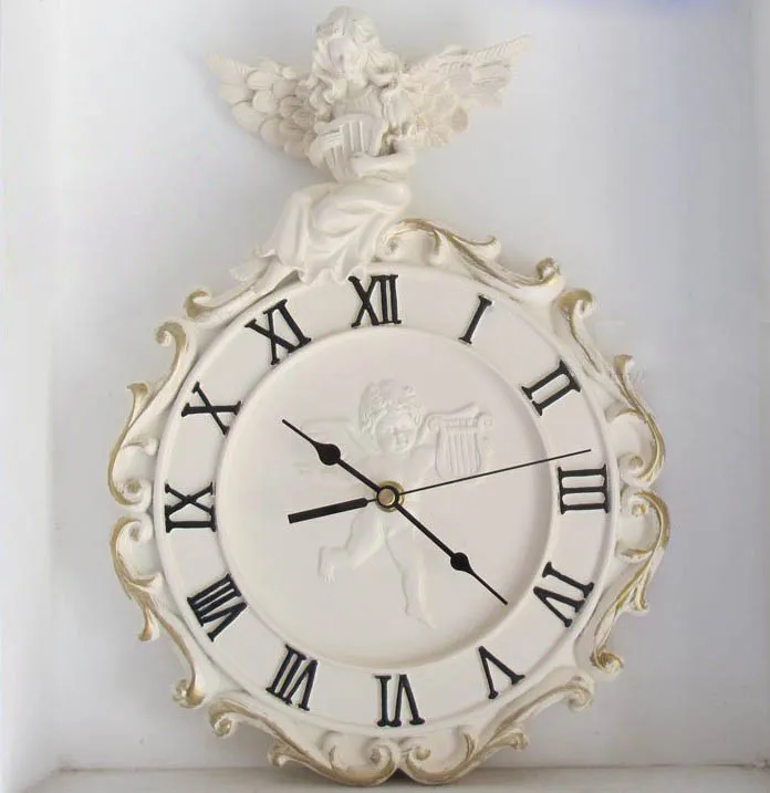European Style Retro Resin Angel Clock Wall Clocks Hand Painted Roman Decorative Pattern Numbers