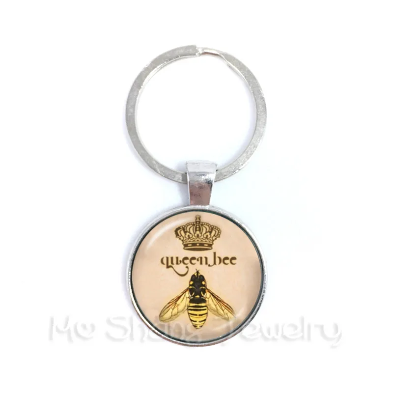 Vintage Royal Crown bee Art Keychain Queen Bee Jewelry Keyring For Best Friends