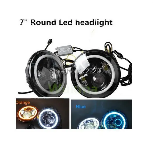 

2pcs/lot 7inch Round 40W Led Headlight 12V 24V Hi/Lo Beam With White Blue Yellow Angel Eye For Harley CJ Wrangler TJ JK