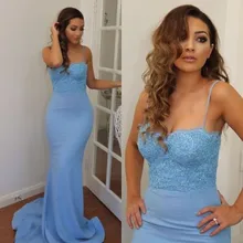 Spaghettibügel Spitze Blau-abschlussball-kleid-nixe Sexy Sleeveless Abendkleider New vestido longo Open Back Lange Party Kleider