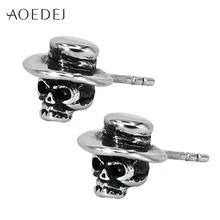 AOEDEJ шляпа череп серебряного цвета серьги из нержавеющей стали Панк крутые мужские серьги байкерские серьги-гвоздики для мужчин женщин мужские серьги