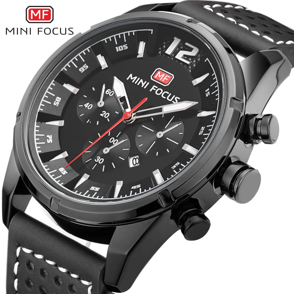 MINI FOCUS BRAND mens sports wristwatches genuine leather quartz man