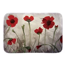 Red Poppy Flowers Decor Doormat Nature Scene Door Mats For Living Room Bedroom Soft Lightness Short Plush Fabric Floor Home Mat