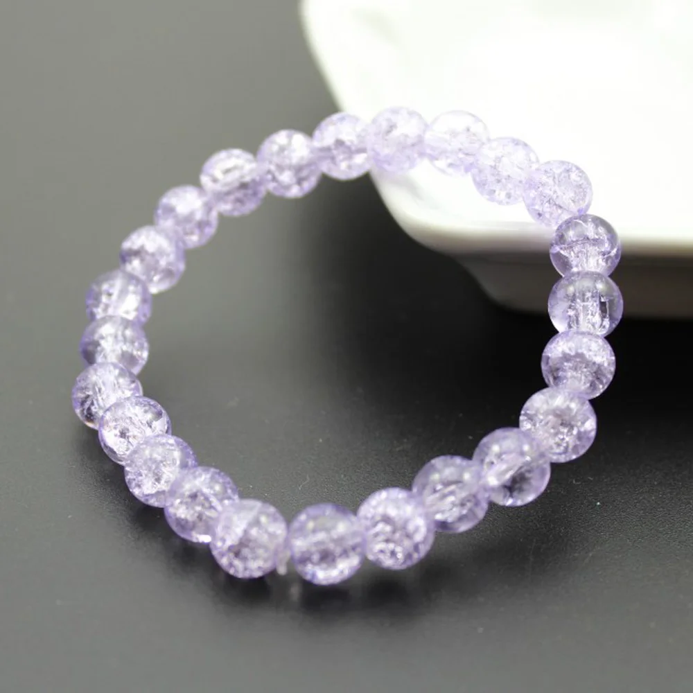 Women's 8mm 10mm Cracked Quartz Crystal Beaded Round Glass Beads Stretch Bracelet Bangle Bracelets Women Girl Charm Wrap Jewelry