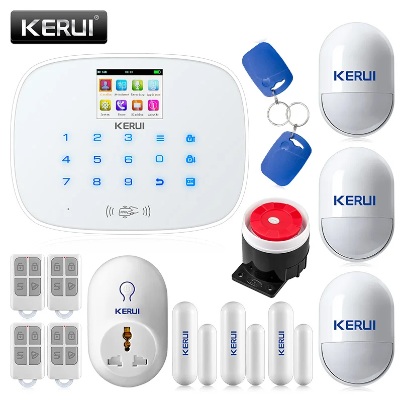 KERUI G19 RFID GSM Wireless Smart Home Security Alarm System DIY Kit with Auto Dial Smart Socket Motion Detector Senor Alarm KERUI G19 RFID GSM Wireless Smart Home Security Alarm System DIY Kit with Auto Dial Smart Socket Motion Detector Senor Alarm