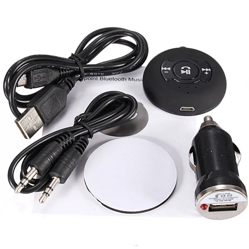  New Black Wireless Car Kit Set Bluetooth 4.0 3.5mm Stereo Handsfree Receiver Adapter Speaker H-366 Universal 