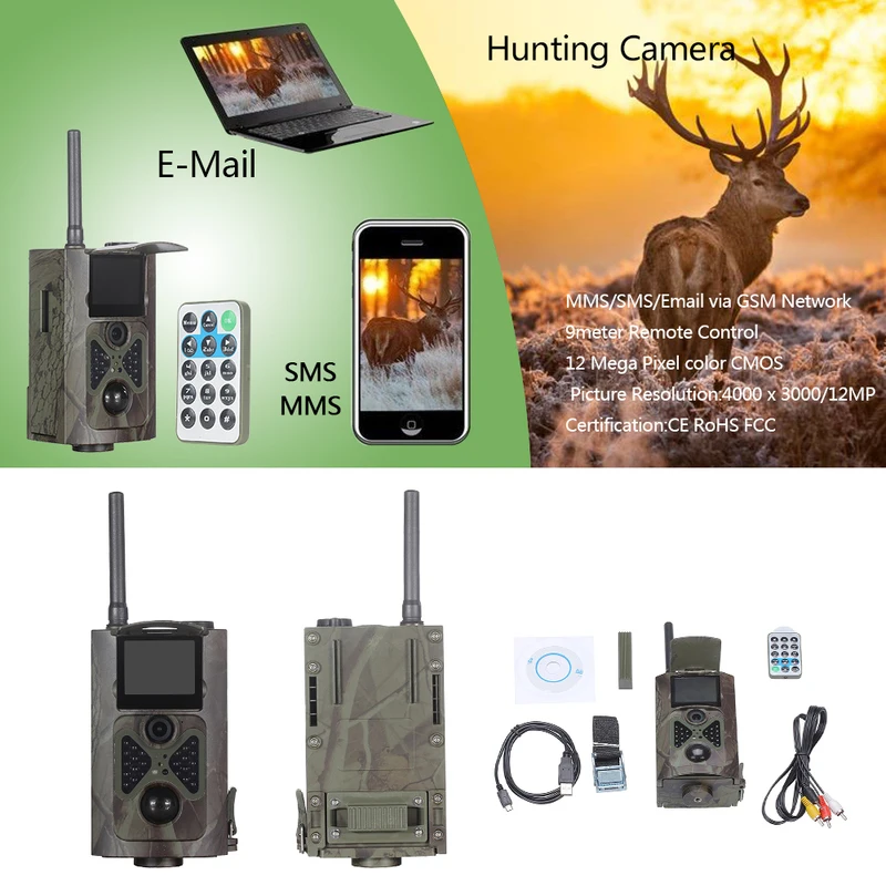 

HC500M GSM MMS Hunting Tracking Night Vision Animal Photo Trap Camera Glowing SMS Infrared Sensor Outdoor Waterproof Hunting Cam