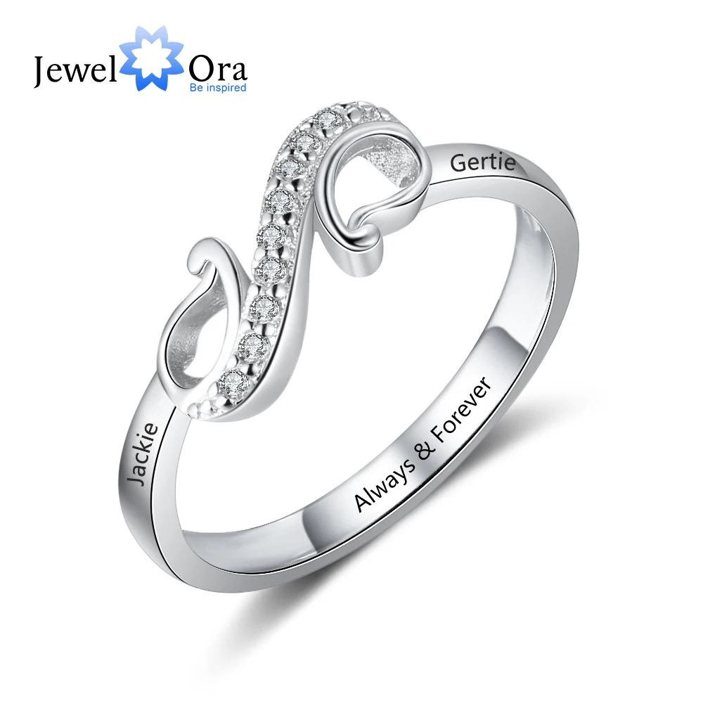 

Customized 2 Names Ring with Cubic Zirconia Personalized Geometric Style Engraved Name Ring Gift for Mother (JewelOra RI103855)