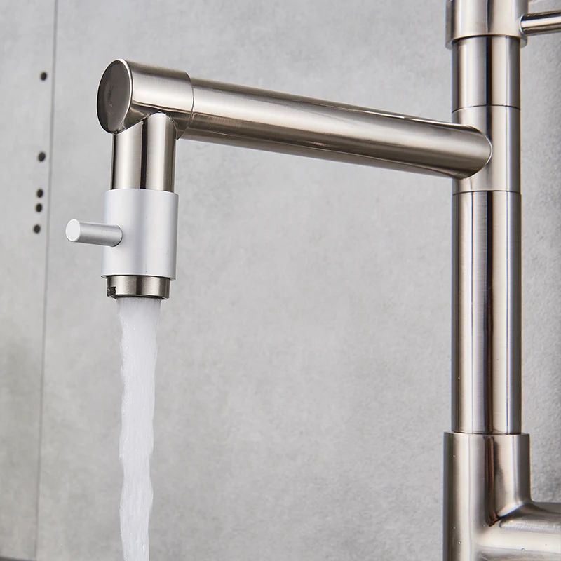  Quyanre Brushed Nickel Black Kitchen Faucet Pull-out Spray Dual Function Water Flow Swivel Spout Si - 32791806575